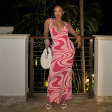 SC Print Backless Hollow Out Sling Maxi Dress YNSF-2675