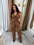 SC Leopard Print Halterneck Loose Two Piece Pants Set SFY-646