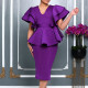SC Plus Size Ruffle Solid Color Slim Fit Gown Dress GATE-569