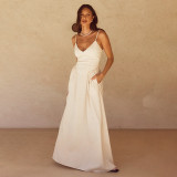 SC Deep V Neck Backless Maxi Dress FL-YJ24667PFO