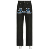SC Contrast Color Print Straight Jeans GMWF-8888