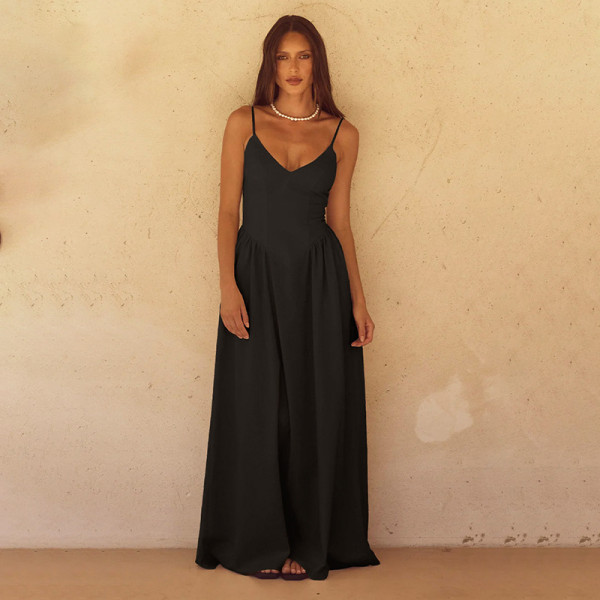 SC Deep V Neck Backless Maxi Dress FL-YJ24667PFO