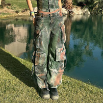 SC Vintage Colorful Multi-Pocket Loose Jeans GMWF-AL6999