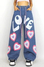 SC Contrast Color Heart Graffiti Print Loose Jeans GMWF-AL69572