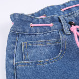SC Contrast Color Heart Graffiti Print Loose Jeans GMWF-AL69572