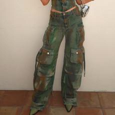 SC Vintage Colorful Multi-Pocket Loose Jeans GMWF-AL6999