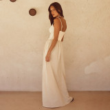SC Deep V Neck Backless Maxi Dress FL-YJ24667PFO