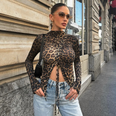 SC Leopard Print Long Sleeve Skinny T Shirt GNZD-51445TBD