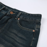 SC Washed Colorblocked A-Line Denim Half-Body Skirt GMWF-AL9626