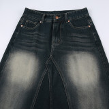 SC Washed Colorblocked A-Line Denim Half-Body Skirt GMWF-AL9626