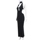 SC Wrap Hollow Out Tie Backless Maxi Dress GNZD-51442DBD
