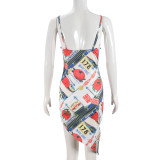 SC Sexy Print Sling Backless Irregular Dress GNZD-41427DHG
