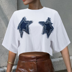 SC Loose Star Denim Patch T-shirt GNZD-011489TBR