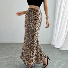 SC Leopard Print Sequin Patchwork Double Layered Long Skirt GNZD-51515DHD