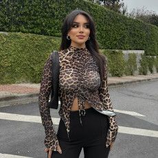 SC Leopard Print Long Sleeve Skinny T Shirt GNZD-51445TBD