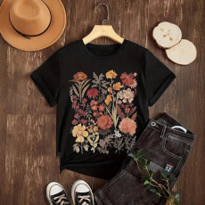 SC Colorful Floral Print Loose Short Sleeve T-shirt GYIQ-ZB113856C