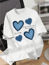 SC Denim Printed Heart Round Neck T Shirt GYIQ-ZW113527C