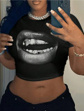 SC Print Short Sleeve Crop Tops HMYI-89813