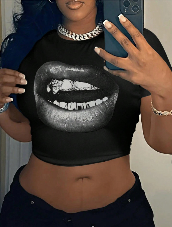 SC Print Short Sleeve Crop Tops HMYI-89813