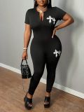 SC Plus Size Solid Color Print U Neck Jumpsuit HMYI-71482