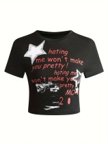 SC Letter Print Short Sleeve T Shirt HMYI-34223