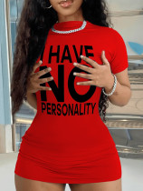 SC Plus Size Letter Print Short Sleeve Mini Dress HMYI-28433