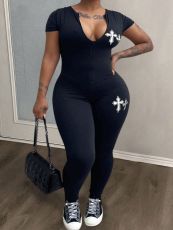 SC Plus Size Solid Color Print U Neck Jumpsuit HMYI-71482