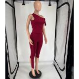 SC Slash Shoulder Tie Up Solid Two Piece Suit FOSF-8802