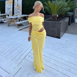 SC One Shoudler Pleated Solid Color Maxi Dress GPBY-17166