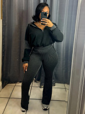 SC Patchwork Hooded Sweatshirt Flare Pants Suit CH-25016