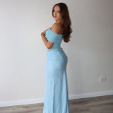 SC One Shoudler Pleated Solid Color Maxi Dress GPBY-17166