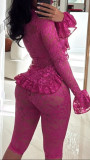 SC Hollow Out Lace Two Piece Pants Set GDYF-6804