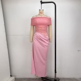 SC One Shoudler Pleated Solid Color Maxi Dress GPBY-17166