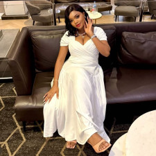 SC Plus Size Short Sleeve Pleated Solid Maxi Dress NNWF-8072