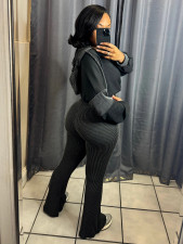 SC Patchwork Hooded Sweatshirt Flare Pants Suit CH-25016