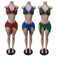SC Print Tie Up Bikinis Three Piece Swimsuit MEM-88633