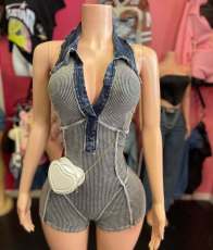 SC Lapel Sleeveless Denim Romper MEM-88630