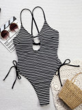 SC Stripe Contrast Color Hollow Out One Piece Swimsuit CSYZ-TM29RX