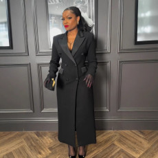 SC Plus Size Lapel Solid Color Long Blazer Dress NY-10988
