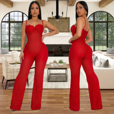 SC Lace Hollow Out Sling Jumpsuit BY-7248