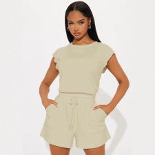 SC Solid Color Sleeveless Loose Two Piece Shorts Set FENF-6028