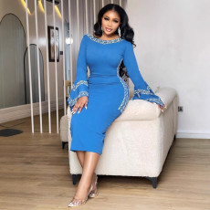 SC Plus Size Hot Drill Backelss Long Sleeve Midi Dress NY-3397