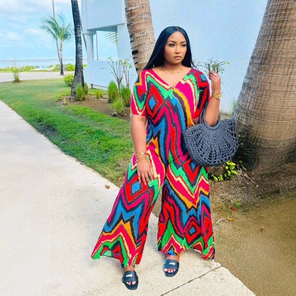 SC Contrast Color Print Loose Wide Lege Jumpsuit SFY-644