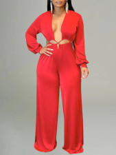 SC Solid Color Long Sleeve Jumpsuit OLYF-6173