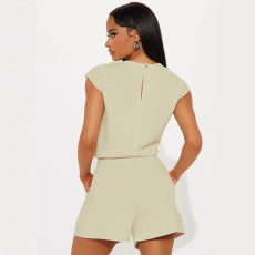 SC Solid Color Sleeveless Loose Two Piece Shorts Set FENF-6028