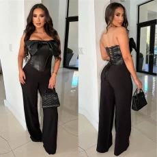 SC PU Leather Wrap Chest Bow Tank Top YNSF-2681