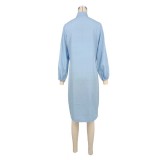 SC Color Block Lantern Long Sleeve Maxi Dress XHXF-971