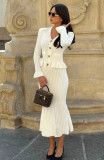 SC Ruffles V Neck Little Fishtail Skirt Two Piece Set GLYK-LX0100