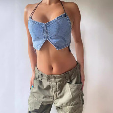 SC Wrap Chest Halterneck Denim Tank Top GLYK-LX008