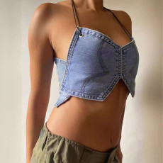 SC Wrap Chest Halterneck Denim Tank Top GLYK-LX008